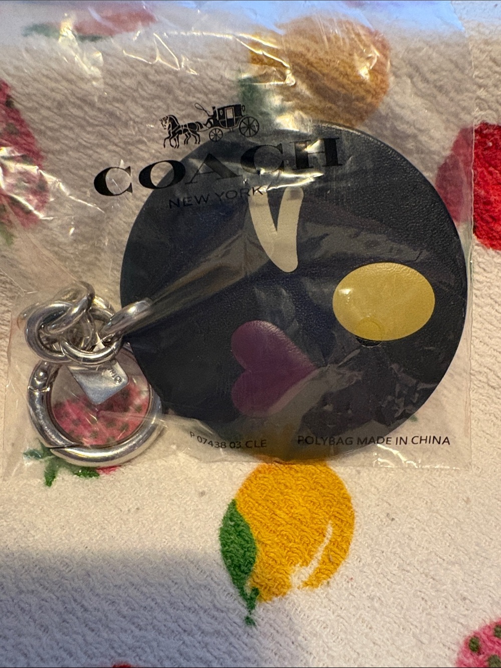 Coach Black Leather Winking Emoji Bag Charm/Keychain with Purple Heart Eye - Picture 6 of 6